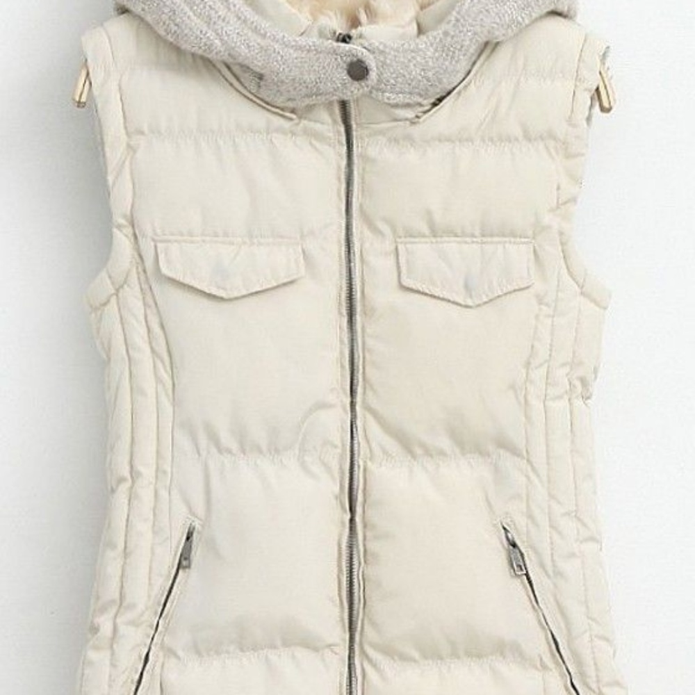 Two toned white and cream vest with hood